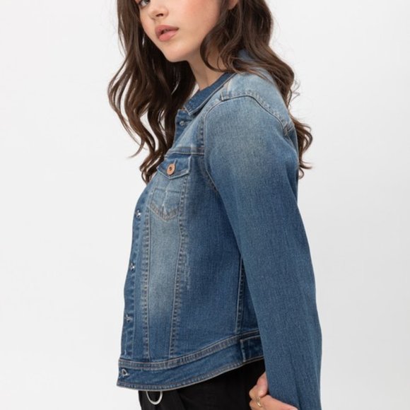 *1 LEFT*  Distressed Cropped Cotton Denim Jacket - Picture 3 of 5